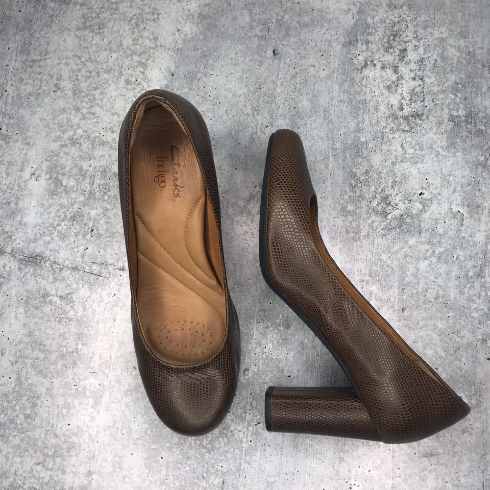 Clark’s Indigo Brown Animal Leather Dress Heel 7.5 - Picture 1 of 8